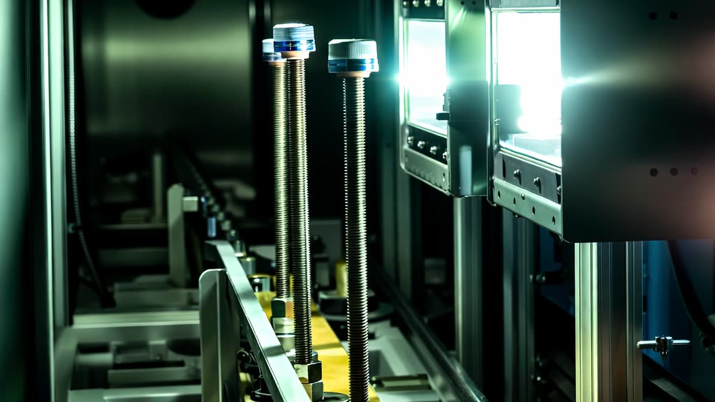 Caps on spindles passing under UV lamp heads on the container and closure line